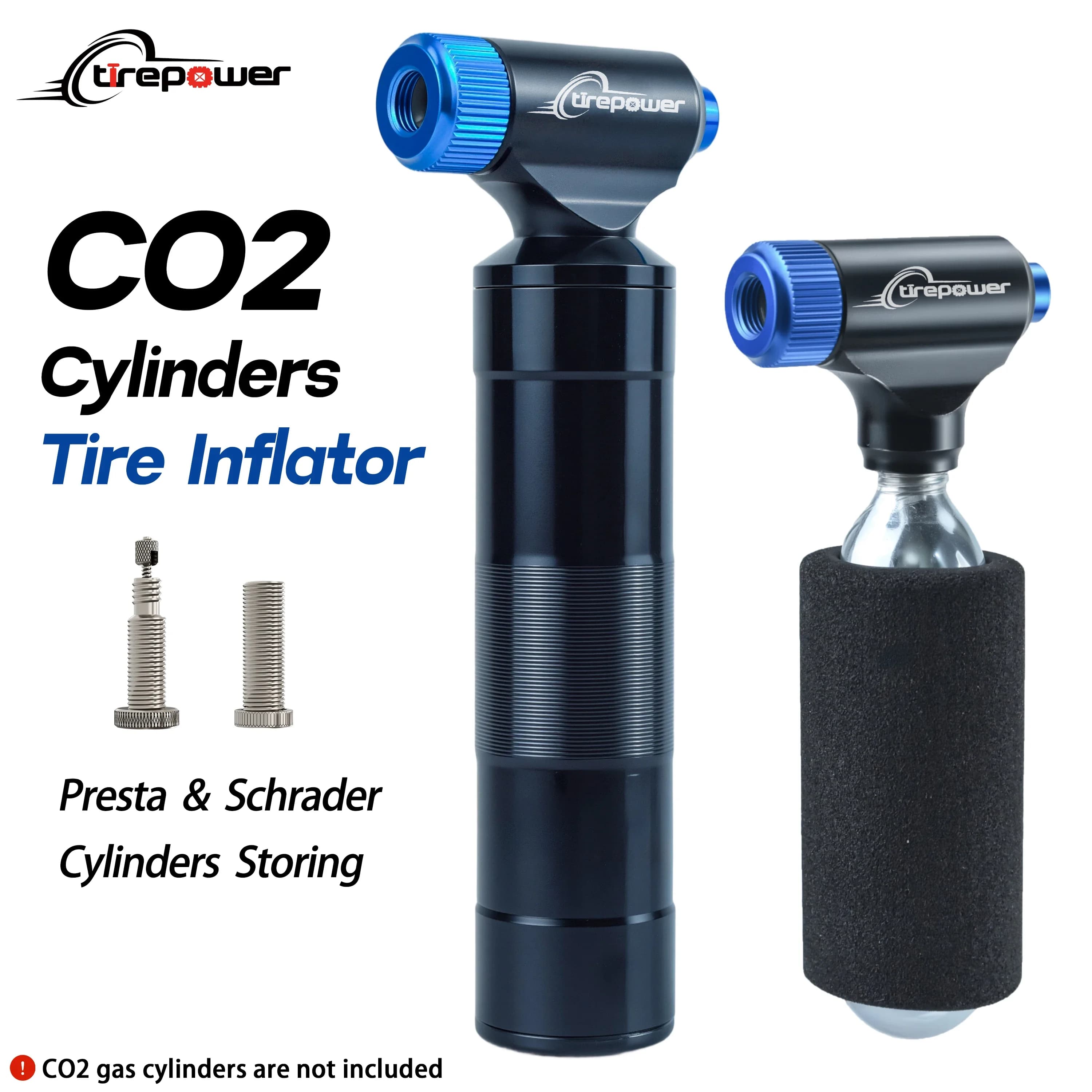 CO2 Inflator Quick Easy Safe with Cartridge Storage Caniste for Presta Schrader Bicycle Tire Pump for Road and Mountain Bikes