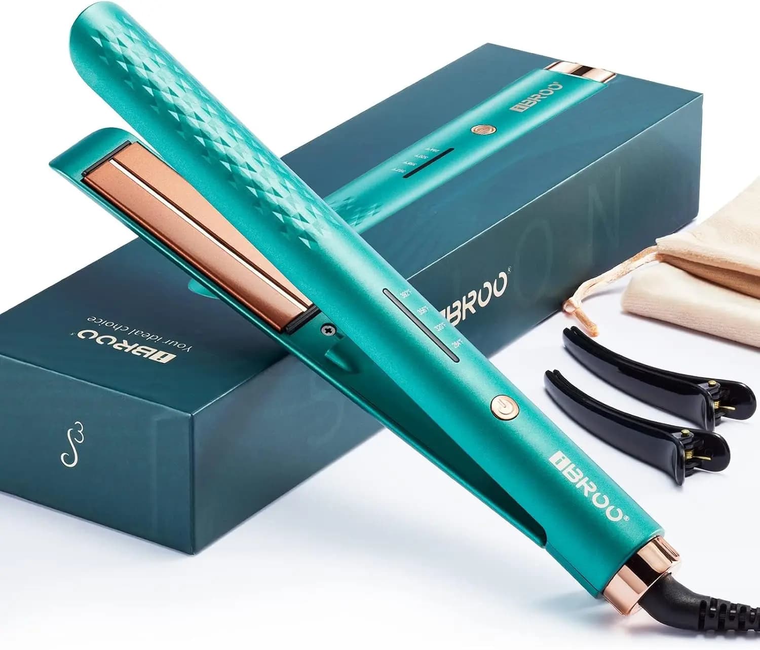 Piastra per Capelli Professionale in Tormalina e Cheratina da 1 Pollice, Doppio Voltaggio 220V, Verde, per Donne