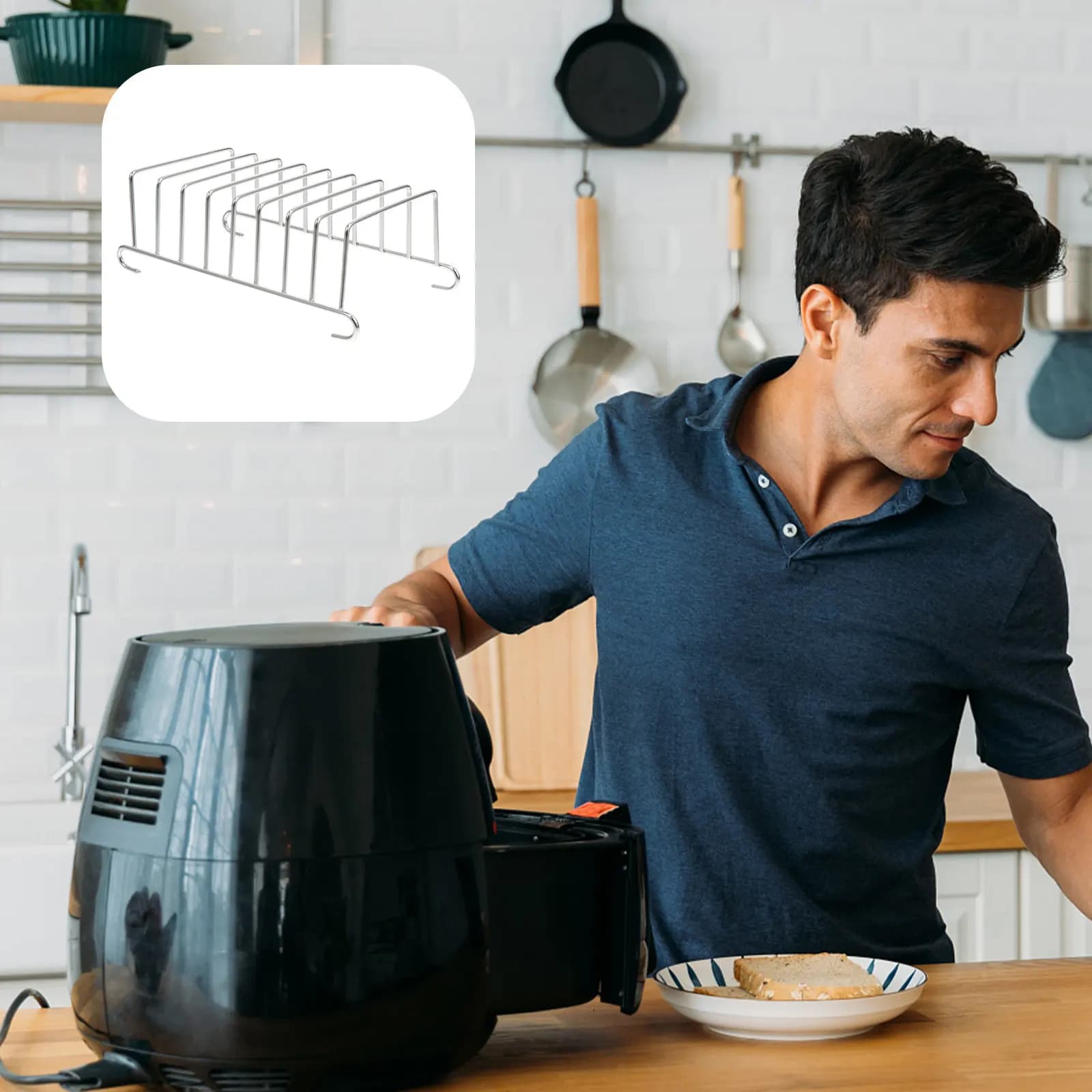 2Pcs Stainless Steel Air Fryer Racks Elegant Design Easy Clean Healthy Material Baking Bread Rack Air Fryer Accessories Set