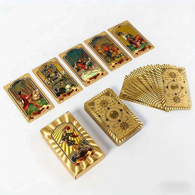Carte da tarocchi in plastica impermeabili con stampa a colori e stampa a caldo oro, carte da gioco da tavolo, giochi per il tempo libero e per feste