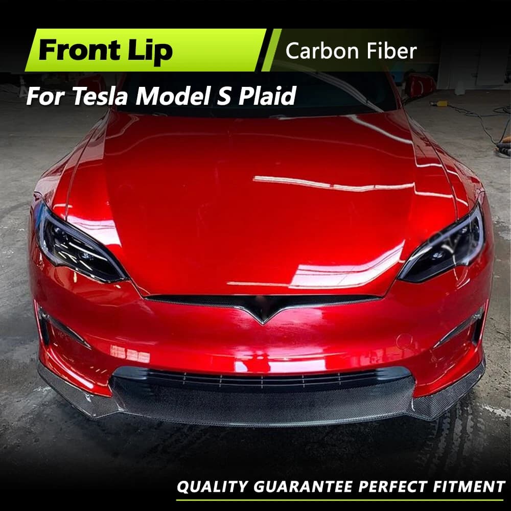Auto Labbro Anteriore Paraurti Spoiler Per Tesla Modello S Plaid 2021-2023 In Fibra di Carbonio Paraurti Anteriore Labbro Mento Protezione Auto Da Corsa Body Kit