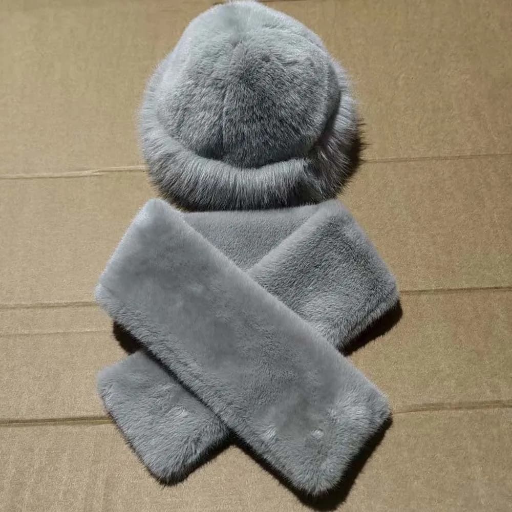 Fur Oufit Cap Thickened Cossack Hat Set Windproof Thermal Russian Style Beanie Soft Elegant Faux Mink Headwear Commuting