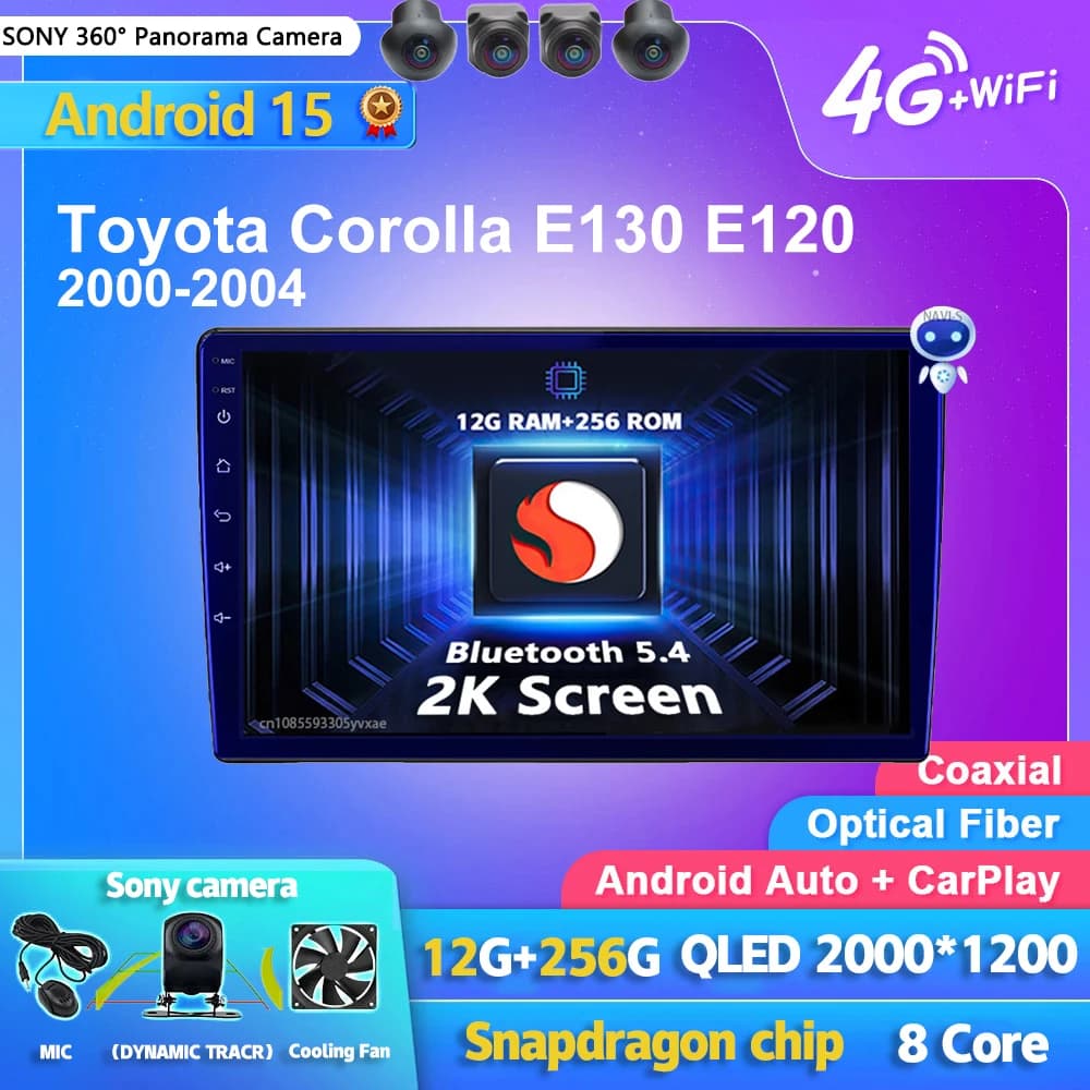 Android Autoradio Multimediale Per Toyota Corolla E130 E120 2000-2004 Hiace 2010-2018 PROBOX 2002-2014 Estima Previa Tarago 2019+