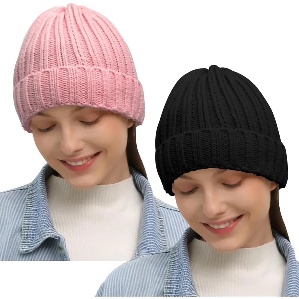 Cappelli invernali da donna, caldi, spessi, morbidi, elasticizzati, in maglia a trecce, berretto teschio per la stagione fredda