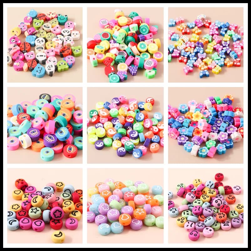 30/50/100pcs Cartoon Animal Fruit Butterfly Flower Polymer Clay Spacer Beads For Jewelry Making Handmade Diy Bracelet Necklace