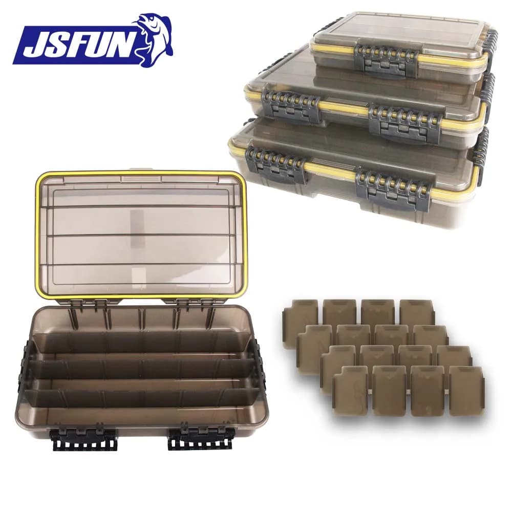 JSFUN S/M/L Waterproof Fishing Box with Adjustable Dividers, Anti-UV Brown Transparent Cover for Esche Organization