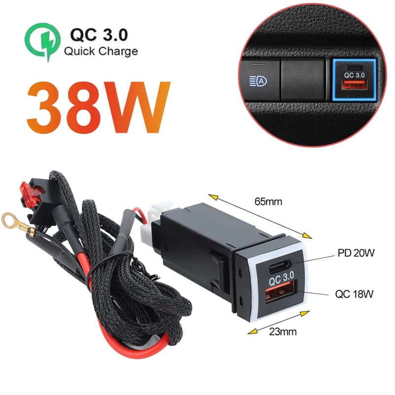 PD3.0 Type-C and USB QC3.0 Quick Charger for Car Dual Door Phone Power Supply Quick Charge Mobile Phone Accessories for Toyota