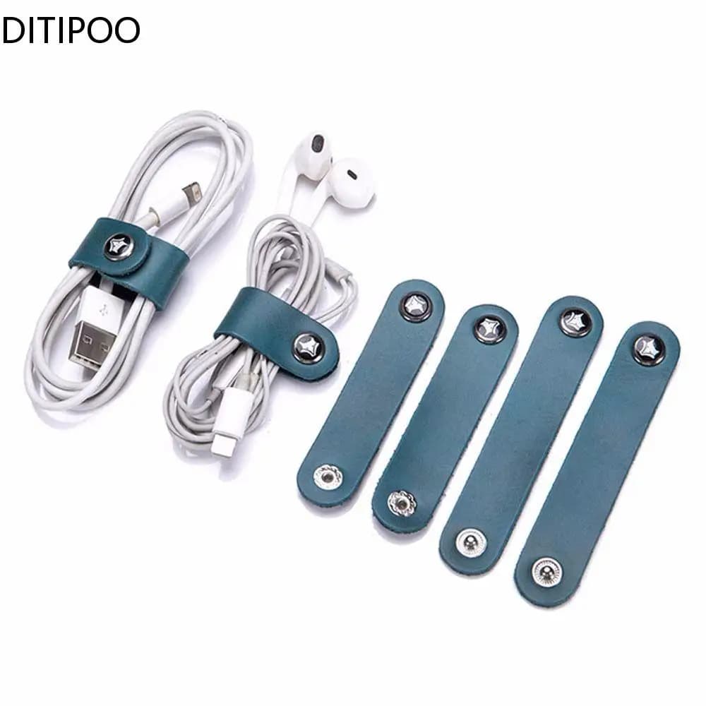 4Pcs Leather Data Cable Organizer Cord Winder Straps auricolare Wrap Winder Charger Protector Tidy Storage Cable Holder Clips Ties
