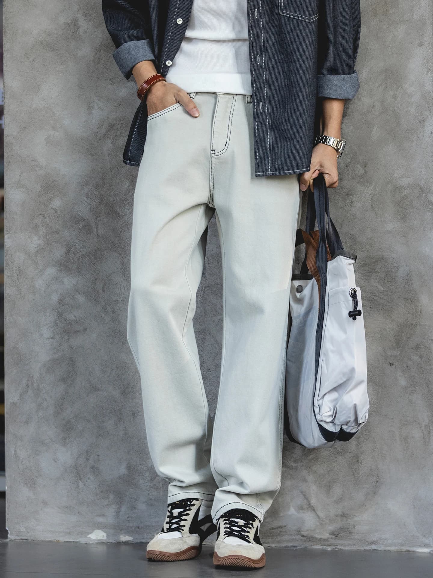 Men's Casual Straight Leg Jeans 11 Ounces Loose Fit Large Size Comfortable Breathable Wear Resistant High Waist Spring Summer