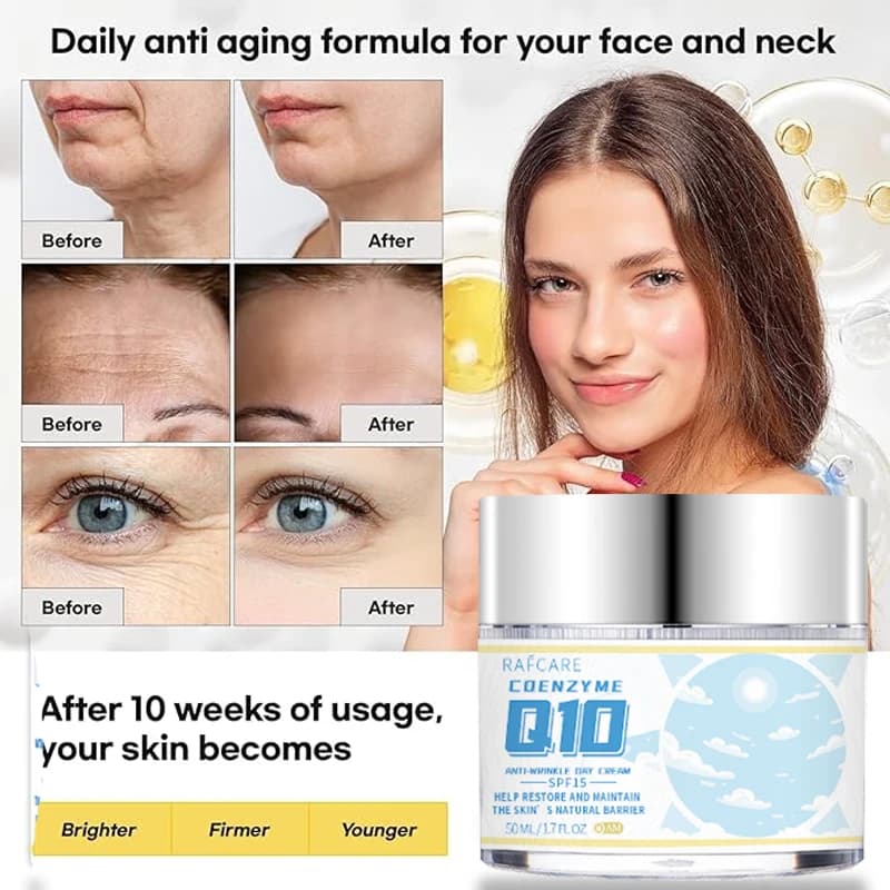 Coenzima Q10 Crema da giorno Crema viso al collagene antirughe Riduce le linee sottili Rassodante Idratante Cura della pelle 50ML