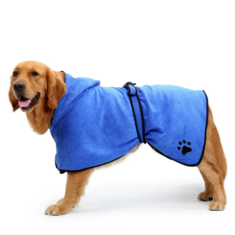 Fast Drying Dog Bathrobe in Microfiber, Towel for Cans and Cats Reusable, Absorbent, Adjustable, for Car and Home, M Blue