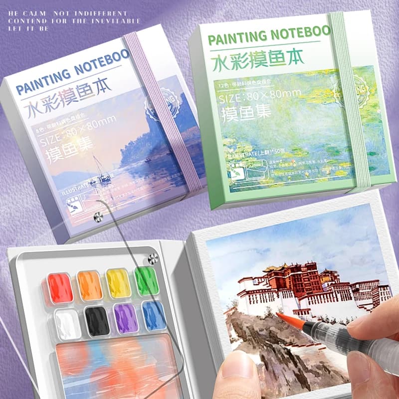 Mini taccuino per pittura ad acquerello con palette di pigmenti Creativo piccolo disegno portatile Schizzi Libro di cancelleria artistica