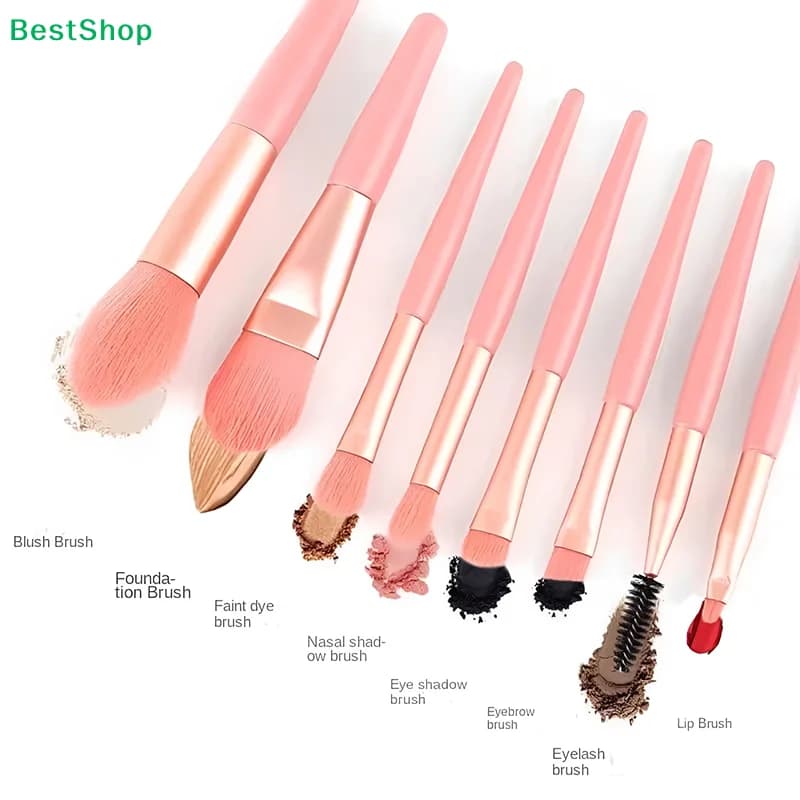 〔R〕Set di pennelli per trucco rosa da 8 pezzi - Kit completo di pennelli per fondotinta, ombretto e labbra per principianti