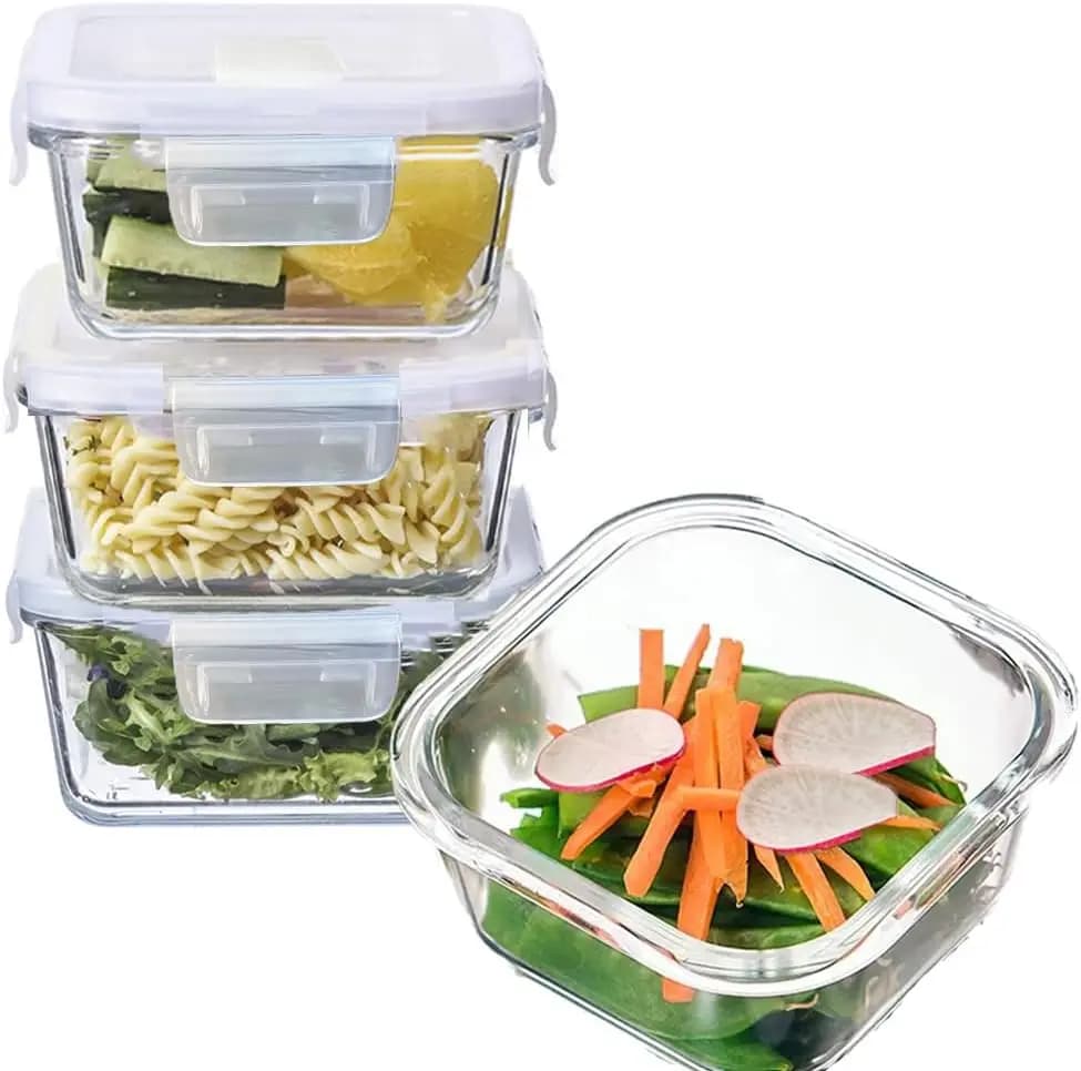 Contenitori in Vetro Quadrati per Alimenti con Coperchi Ermetici, 2 Pezzi, 16oz, Ciotole per Preparazione Pasti, Adatte per Frigorifero, Congelatore, Forno, Microonde