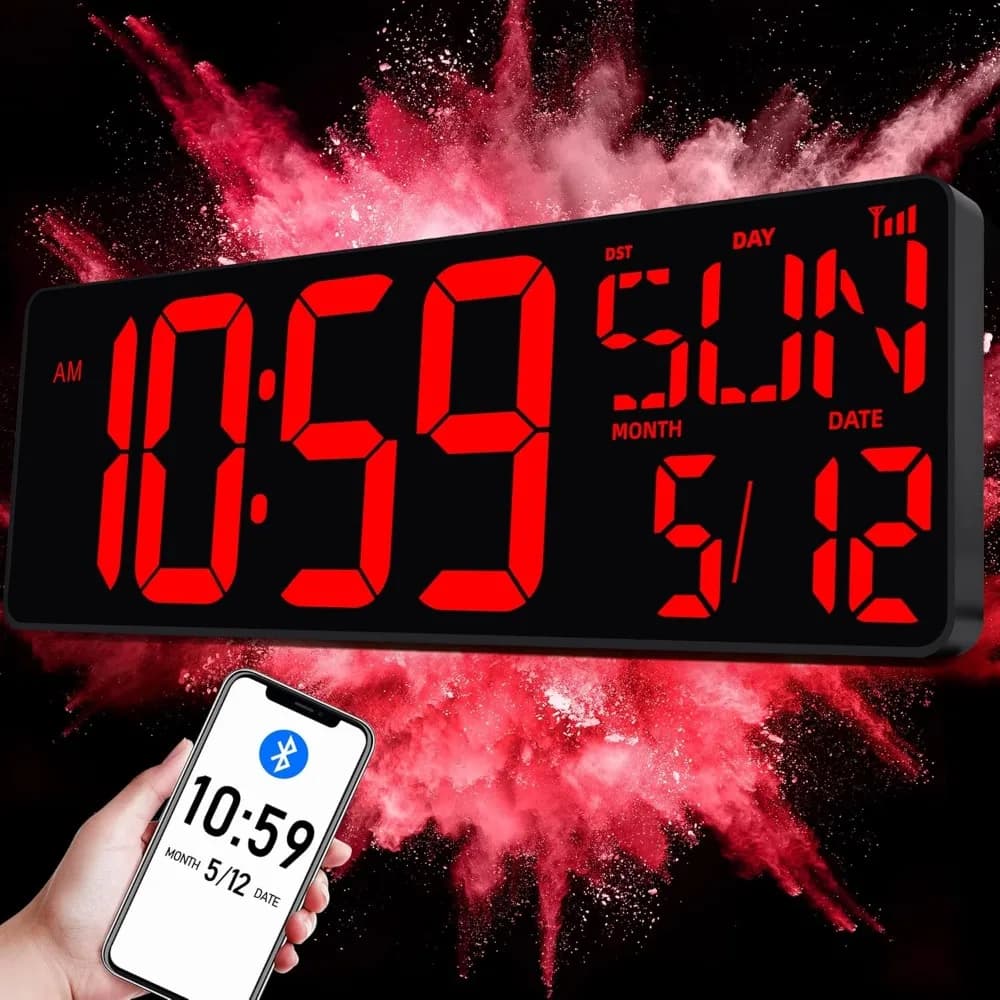 Bluetooth 17.2 Digital Wall Clock with Data, Temperature, Timer and Remote Control