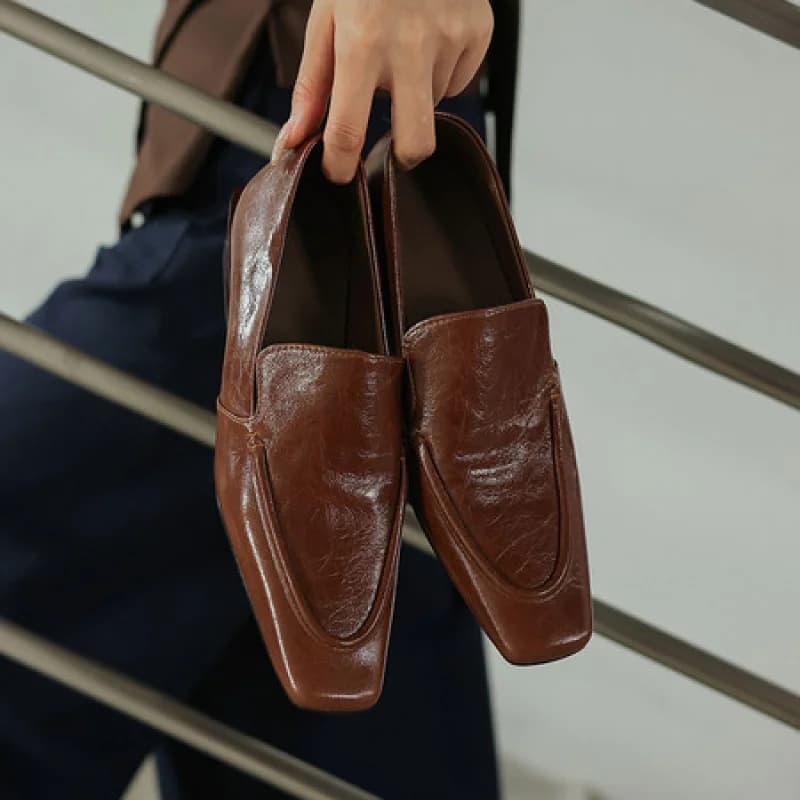 2026 Fall Old Money Style Women Pumps Genuine Cow Leather Square Toe Chunky Heel 3-5cm Soft Sheepskin Insole All Season ShoeG156