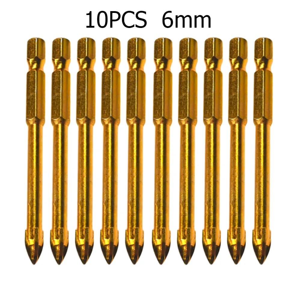 10 pz 6/8mm Punta da trapano Titanio Piastrelle di ceramica Marmo Vetro Testa di lancia Codolo esagonale Attrezzature da officina Utensili elettrici Parti Punte da trapano