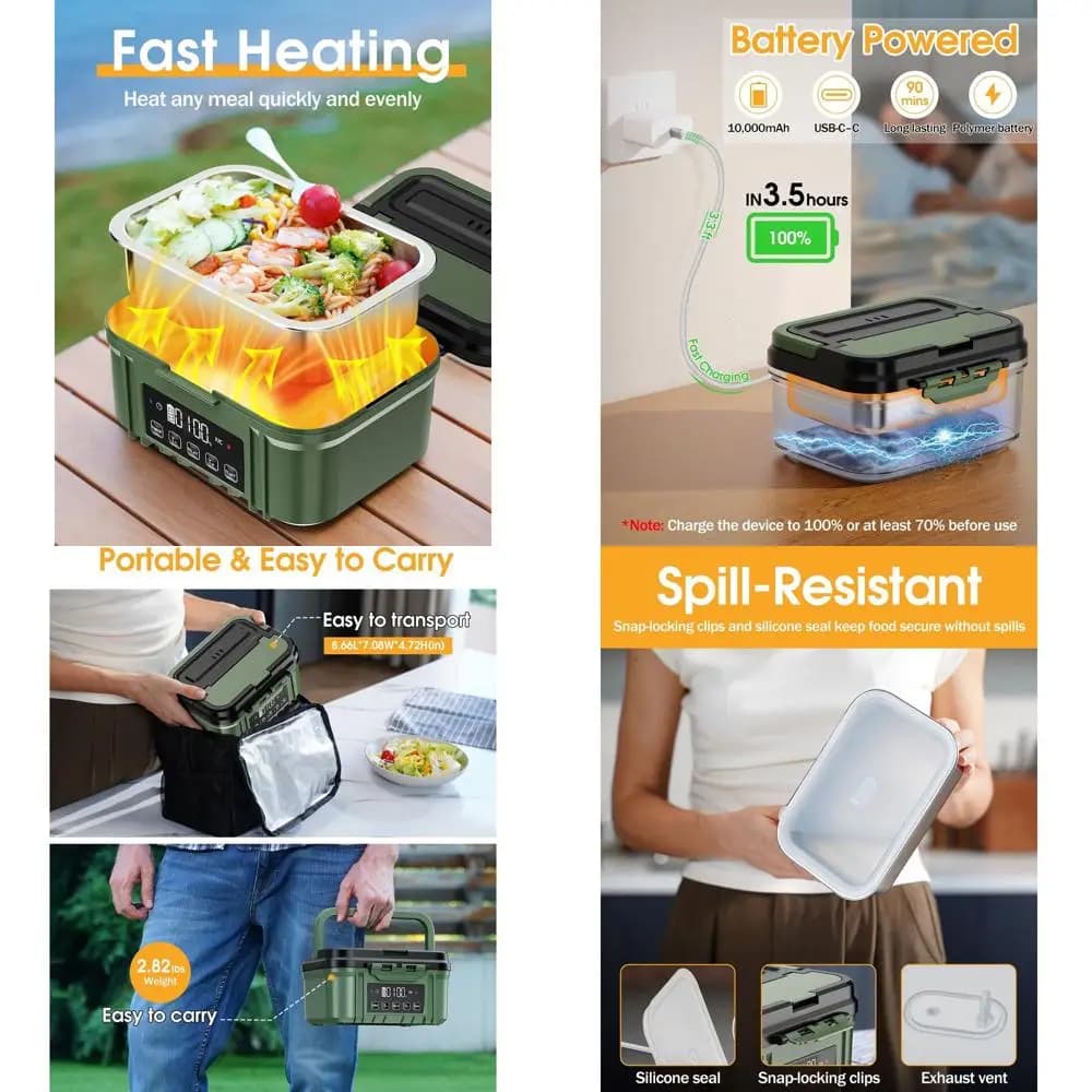 Portapranzo elettrico portatile in acciaio inossidabile da 1,2 litri con timer e design a prova di perdite per pasti in movimento