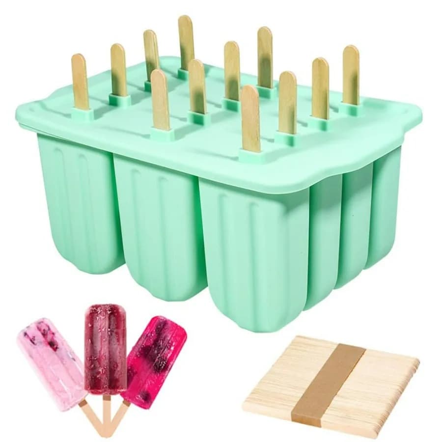 Stampi in Silicone per Ghiaccioli, 12 Pezzi, con 50 Bastoncini in Legno, Stampi per Cake Pop, Stampi per Ghiaccioli Senza BPA, Facili da Sformare