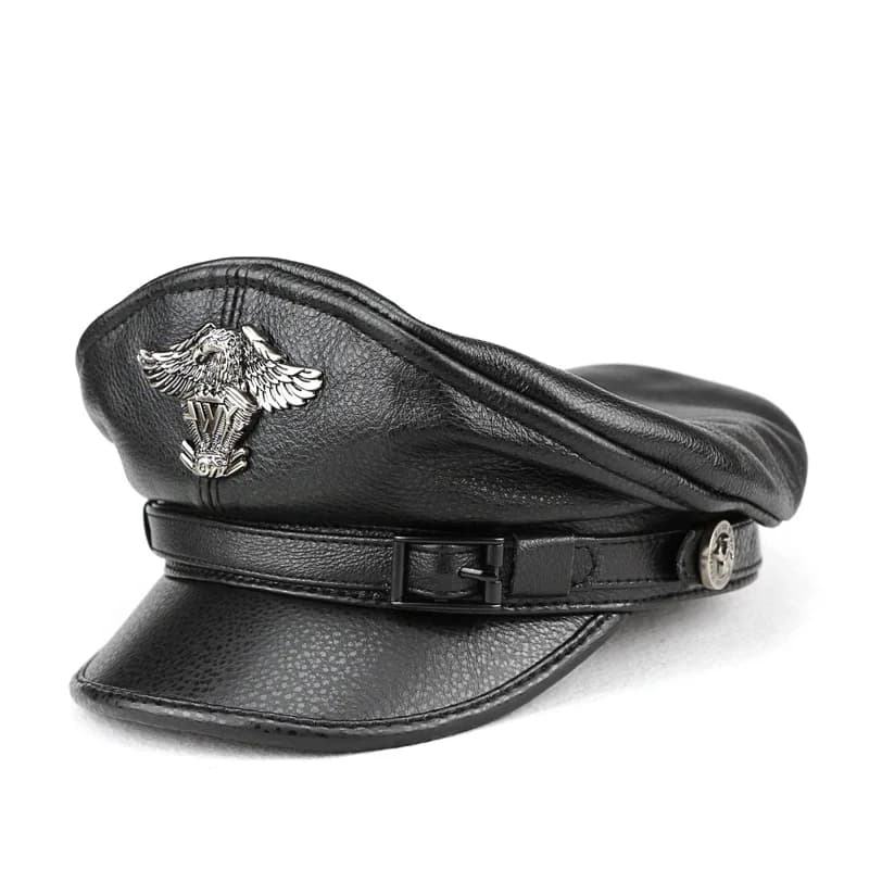 Real PELLE CASCO UOMO Woman Yacht Captain sailor's hat Strillone Cabbie Baker Boy Berretto with visor