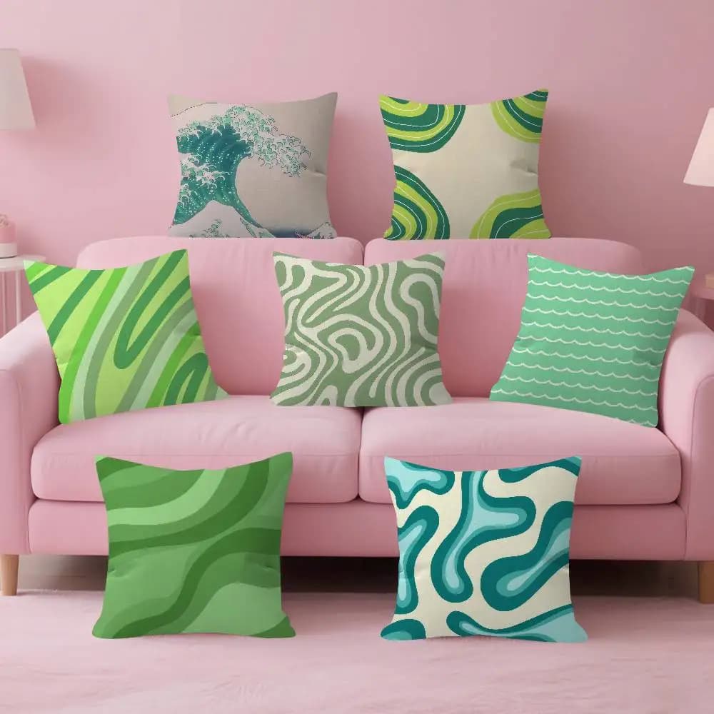 Green wave pattern Cushion Cover Decorative Pillow Sofa Home Decor case pillow cases