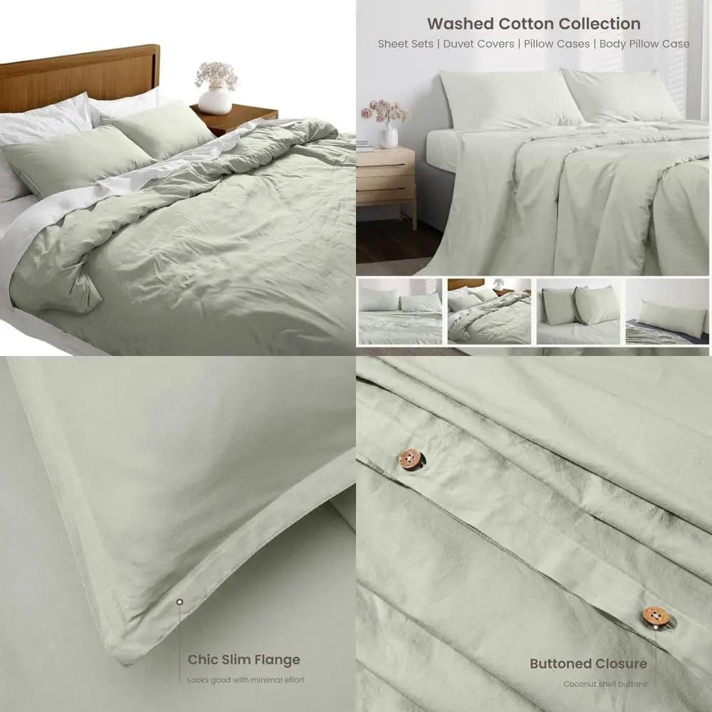 Set copripiumino King Size in percalle di cotone organico con 2 ripiani - Salvia, certificato GOTS, 106x92 pollici