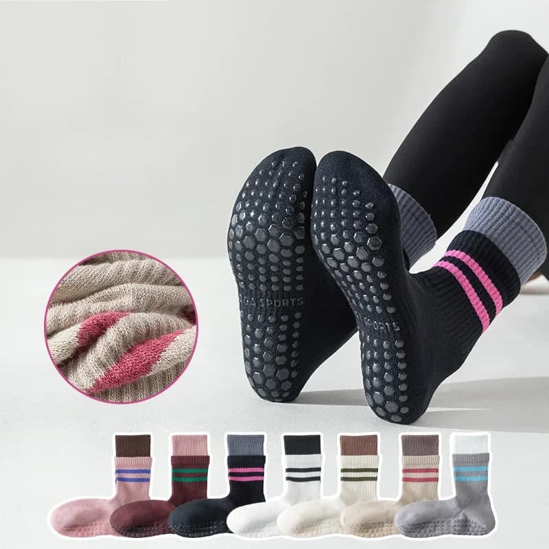 Calzini da yoga da donna in cotone lavorato a maglia per allenamento indoor calzini sportivi da ballo casual a righe in silicone antiscivolo palestra fitness pilates calzini Sox