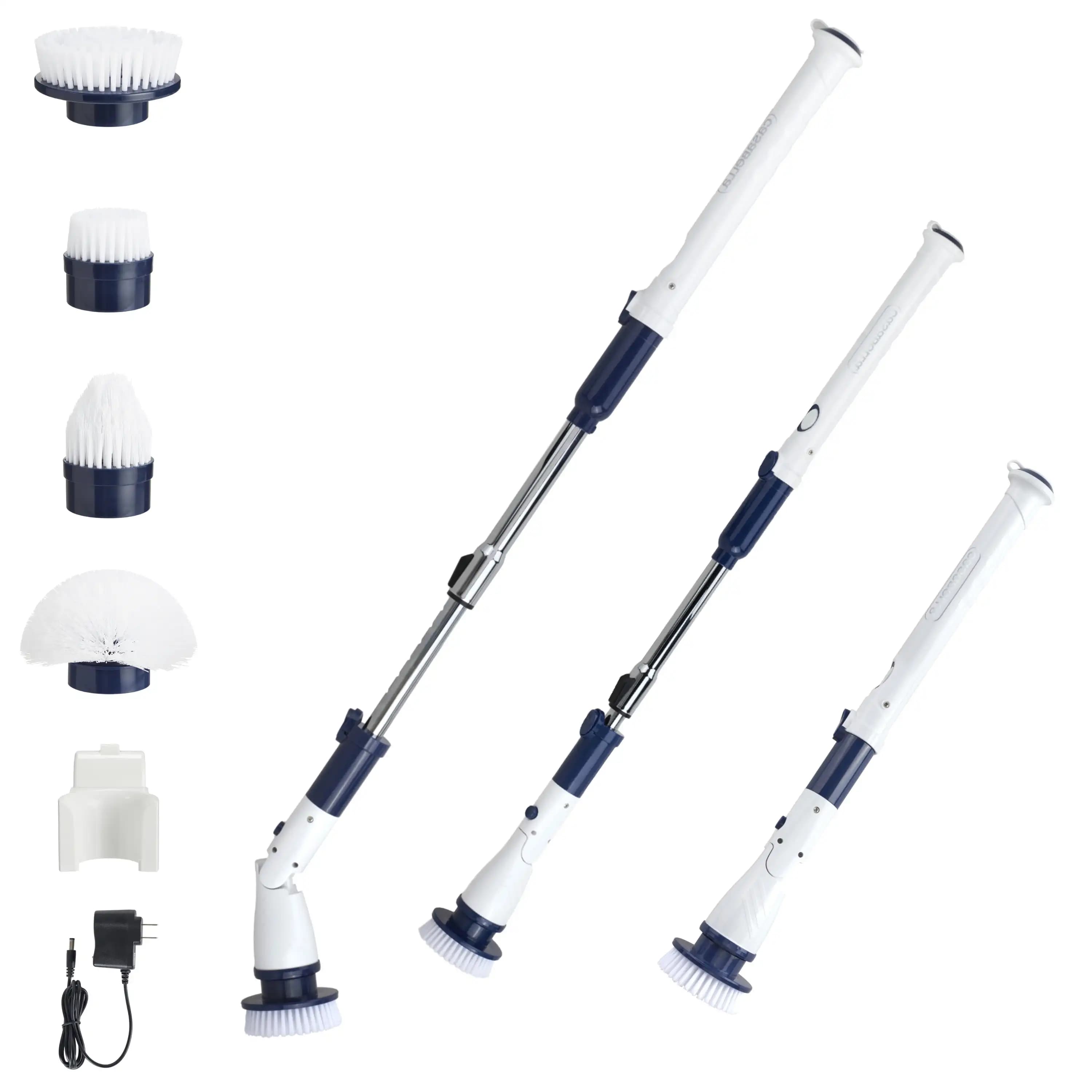 Electric cleaning brush with adjustable head and powerful spinning action for efficient scrubbing