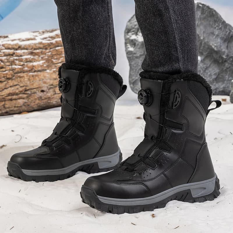 Winter Waterproof Men Boots Warm Plush Couple Snow Boots Rotating Buttons Work Boots Outdoor High Help Hiking Boots Ankle Boots
