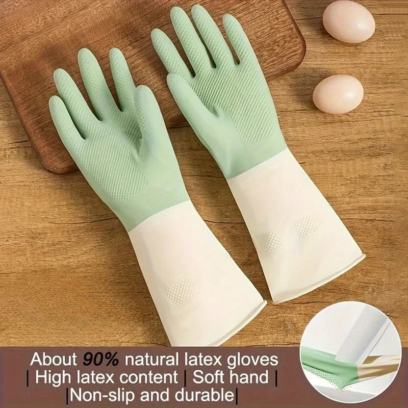 Guanti da cucina in lattice spesso impermeabile - Beige e verde menta, impugnatura antiscivolo per la pulizia dei piatti Materiali degli articoli per la casa
