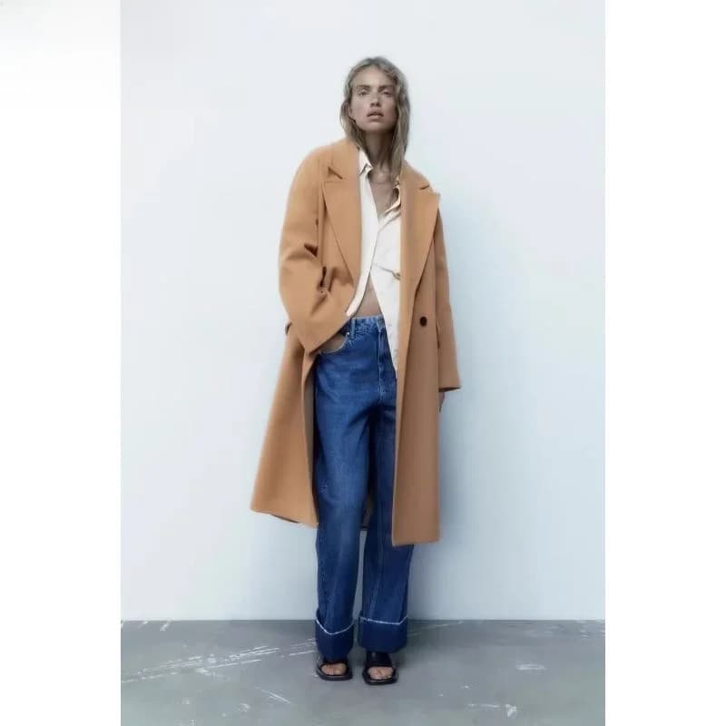 Cappotto Invernale da Donna Stile Neutro di Media Lunghezza, Giacca in Lana 3046701 710, Modello Dritto in Cotone a Maniche Lunghe