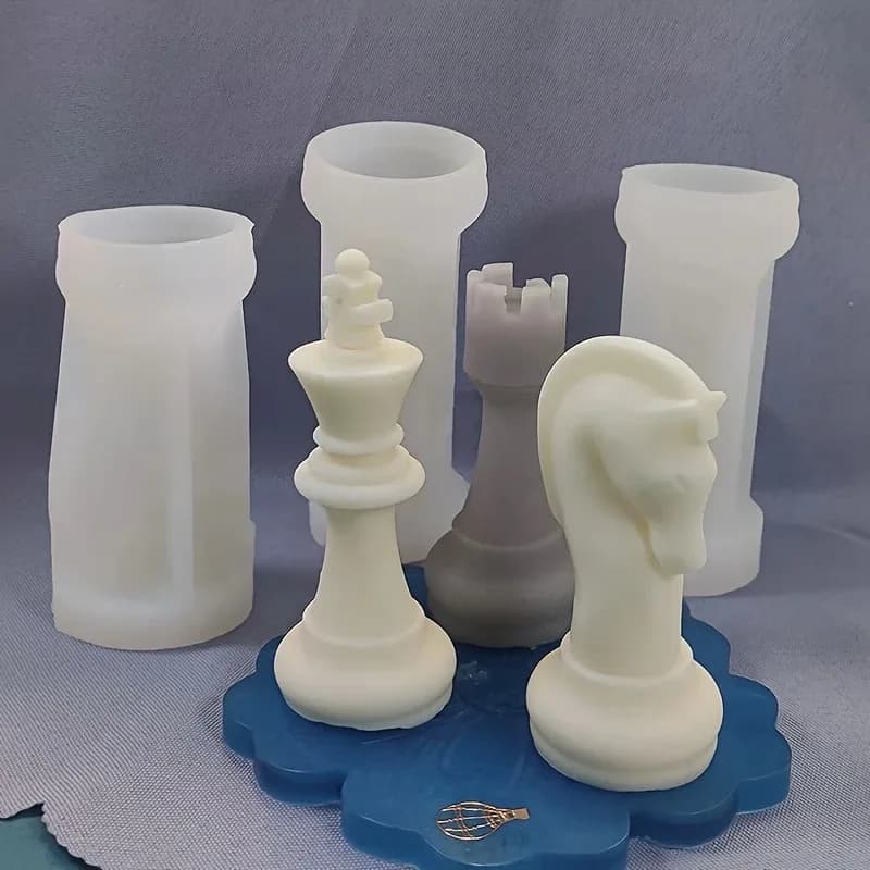 6pcs Chess Piece Silicone Mold Set for Candles Resin & Plaster Crafts - Irregular Shape