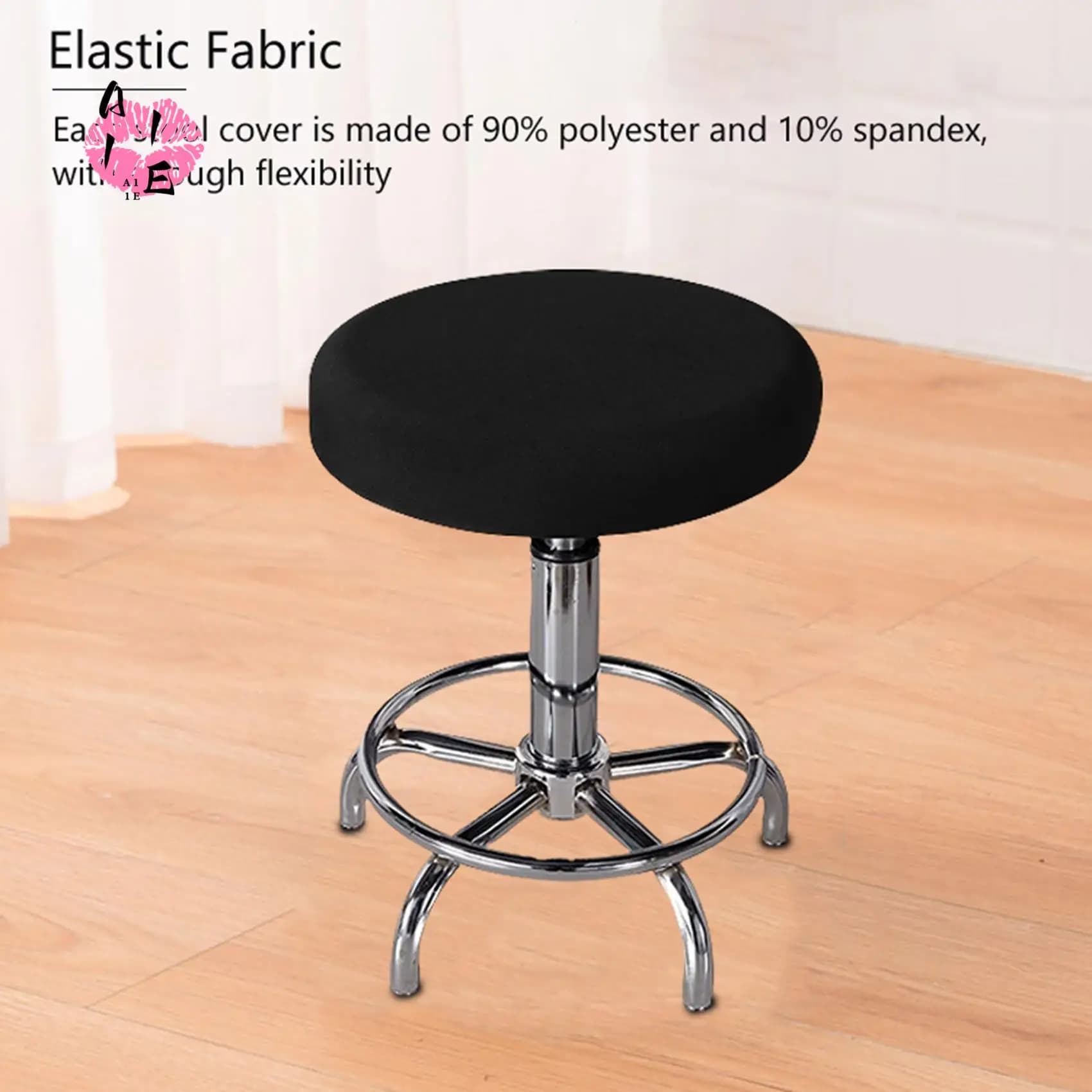 A11E-4 Pack of round bar stools - Super soft and washable elastic stool for 12-14 inch bar chair-Black