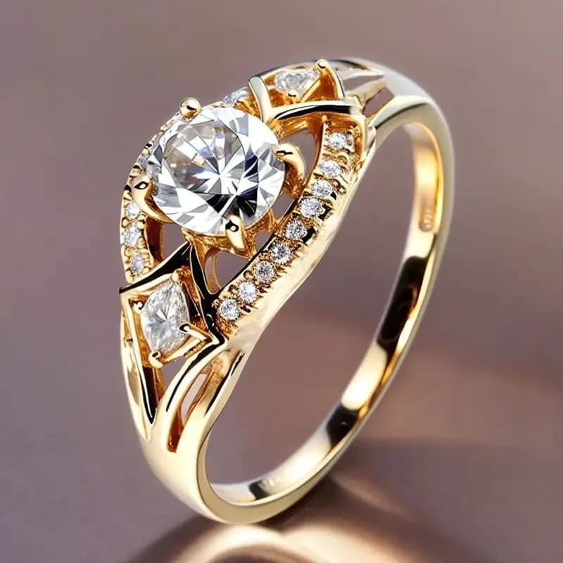 Light Luxury Engagement Ring Inlay Exquisite Cubic Zircon Classic Golden Plated Ring Women Banquet Wedding Jewelry