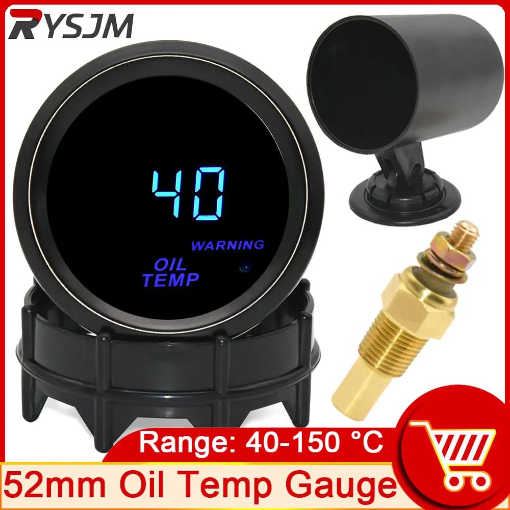 Indicatore temperatura olio digitale HD 52mm 40-150 Celsius Indicatore temperatura olio LED blu con sensore Temperatura Auto Car Meter Racing