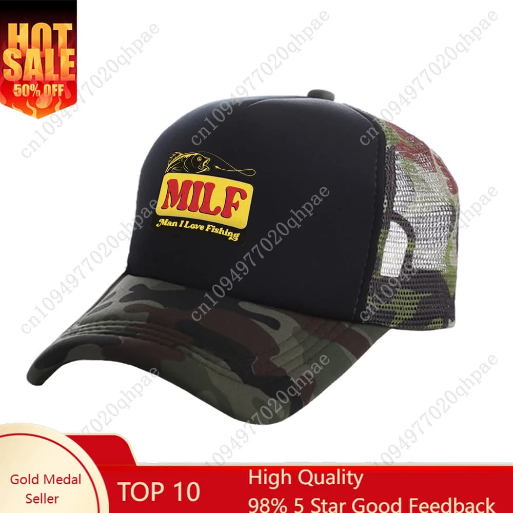 MILF Man I Love Fishing Trucker Cap Cappello da uomo Berretto da baseball Cool Summer Unisex Mesh Net Caps