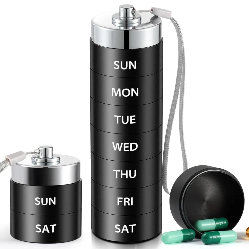 New Portable Premuim Waterproof Aluminum Bottle Holder Storage Box 7 Days Organizer of Medicines for Vitamin Fish Oils