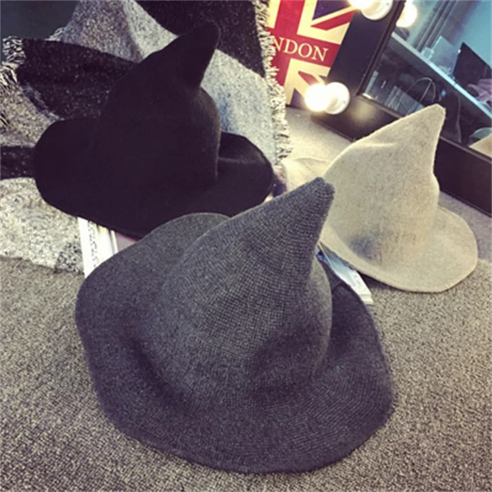 1Pc Halloween Witch Hat lana donna Lady Kid pieghevole realizzato in lana di pecora con visiera a tesa larga Cap Festival Party Cosplay Decor