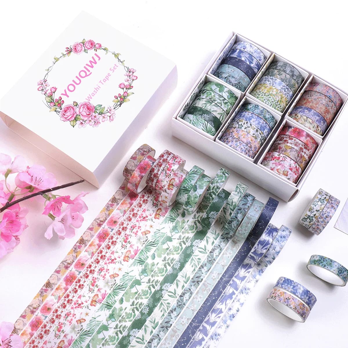 30 rolls Plant Floral Washi Tape Set Flower Print Decorative Masking Tape DIY Scrapbook Journal Diary Craft Stationery Supplies