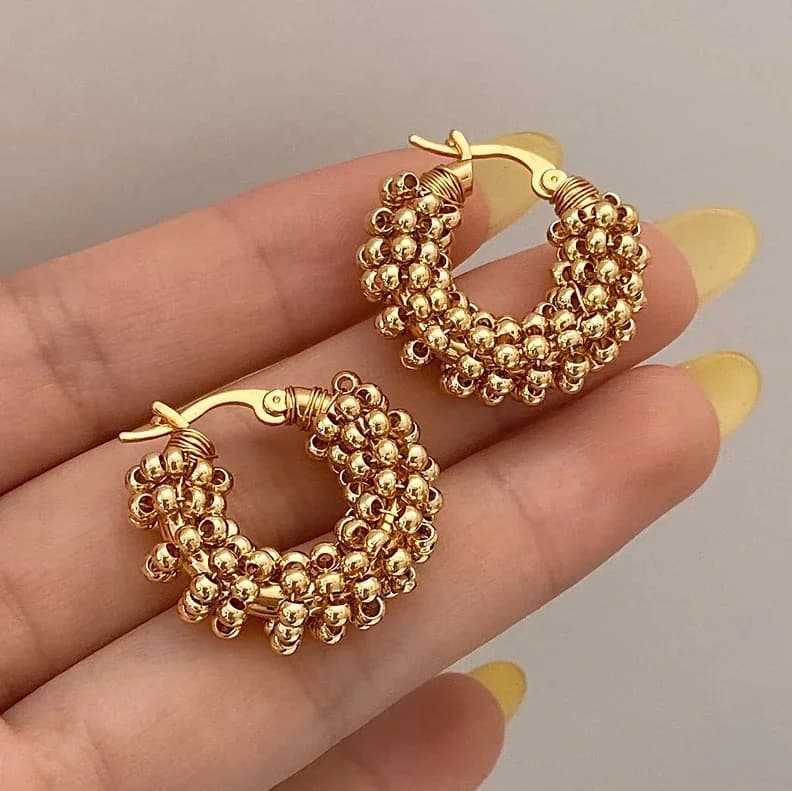 Sterling 925 Sterling Silver Circle Earrings with Braided Beads and 18K Gold Plated, Luxury Trendy Jewelry for Women