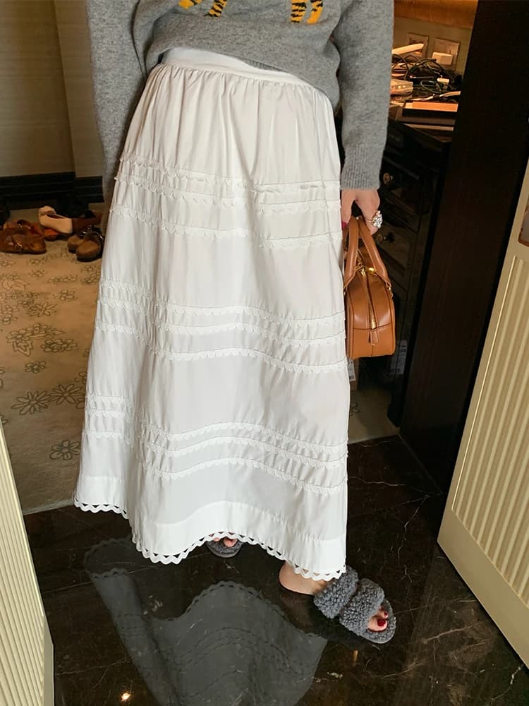 White A-Line Dress Autumn Winter New Design Sensation Small Cake Skirt Small Size Women Cotton Pure Color Commute Style