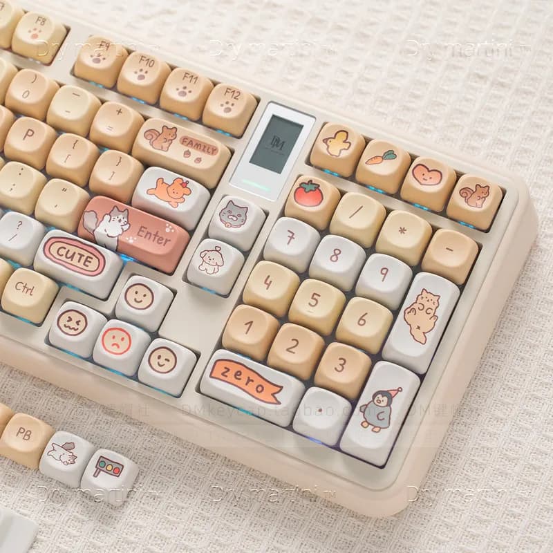Keycaps PBT a Tema Animali Carini per Asilo Nido, Sublimazione a Caldo, Profilo Candy Rotondo e Quadrato, Compatibili con Tastiere Meccaniche 68 75 84 87 98 108