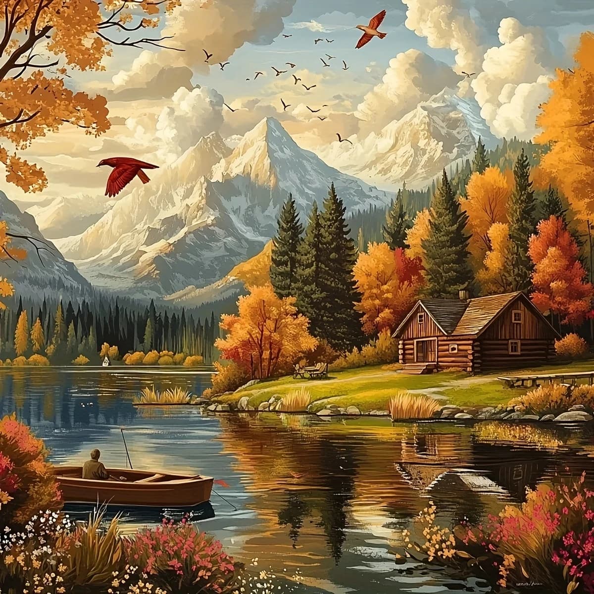Autumn Mountain View Jigsaw Puzzle 500/1024 PCS Holiday Stress Relieving Fun Games Home Decor Holiday Gifts