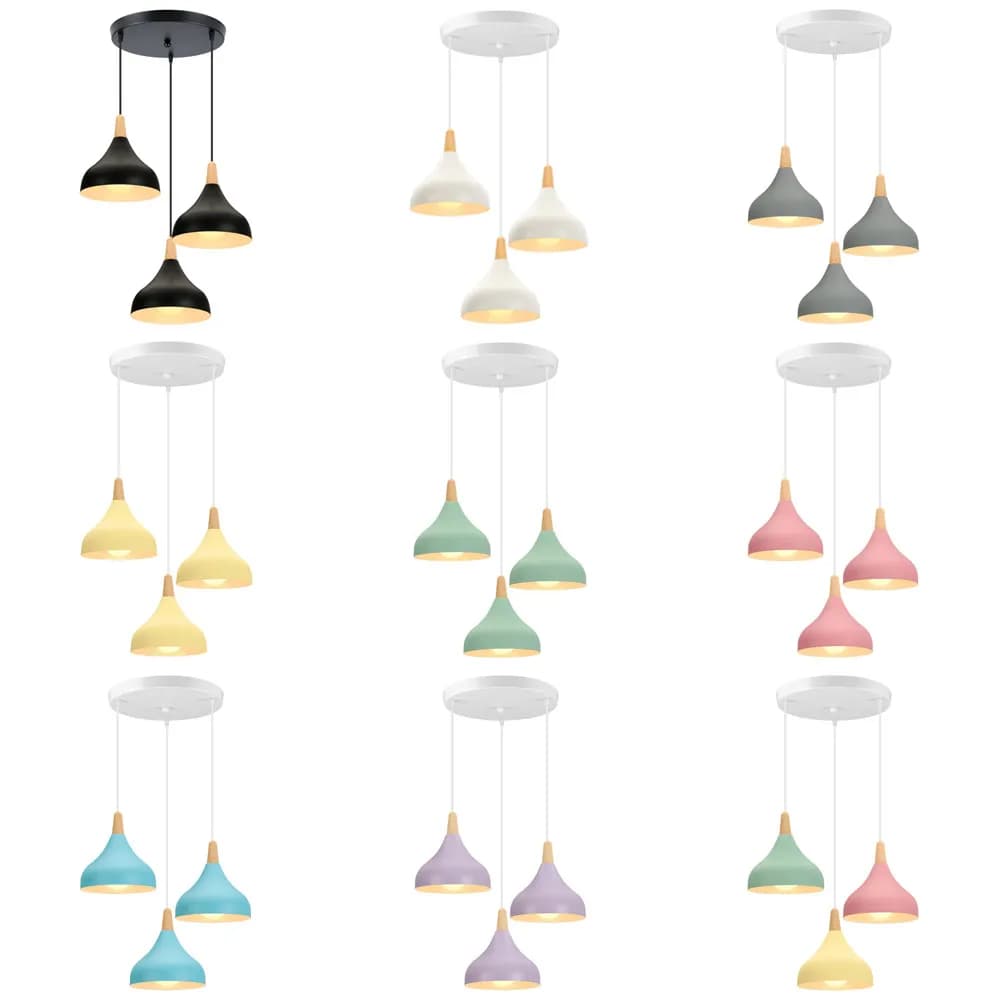 Lampadario in legno nordico a 3 teste Lampada a sospensione Camera da letto Soggiorno Lampada a LED Apparecchi di illuminazione per sala da pranzo in alluminio a testa singola