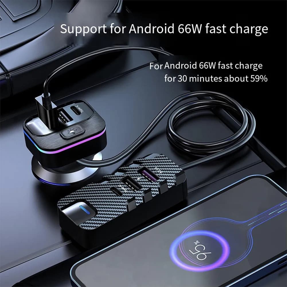 Splitter per accendisigari per auto da 66W QC 3.0 PD caricabatteria da auto USB PD adattatore per presa USB per auto a ricarica rapida con cavo da 1.5m
