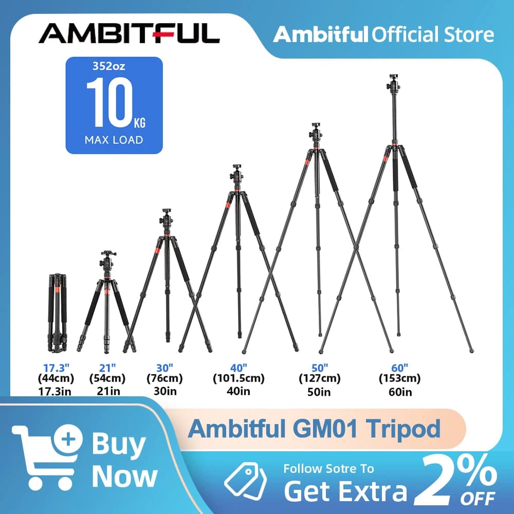 AMBITFUL GM01 videocamera DSLR Treppiede da viaggio Set Supporto Clip Monopiede Tripe Stand con 360 ° Testa a sfera per telefono Canon Sony Nikon