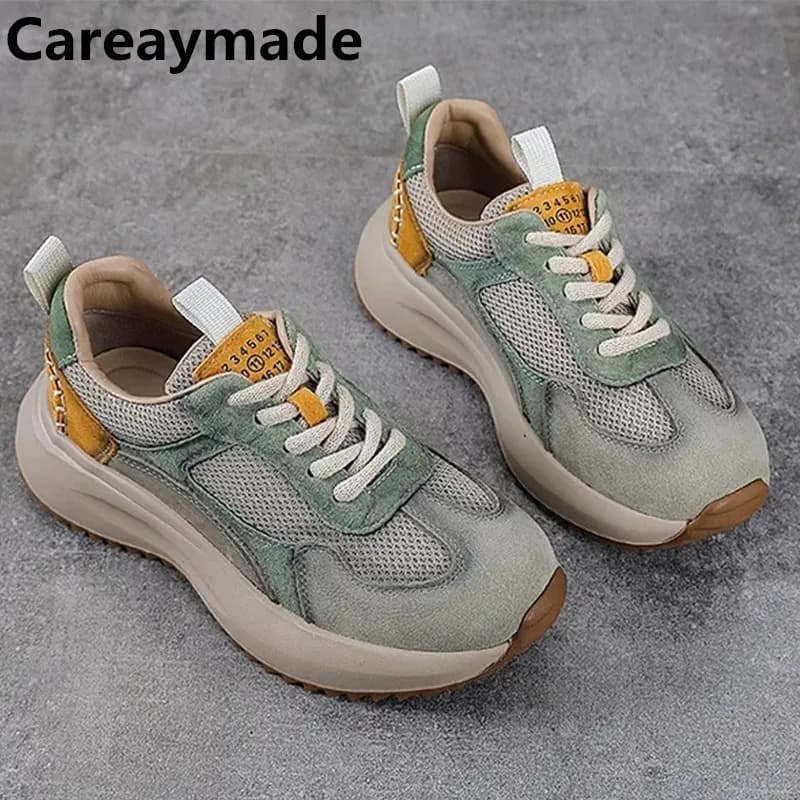 Careaymade-4cm Air Mesh Pelle scamosciata di mucca Vera pelle Gomma Scarpe native Donna Mocassini con suola morbida Mocassini etnici Comodi