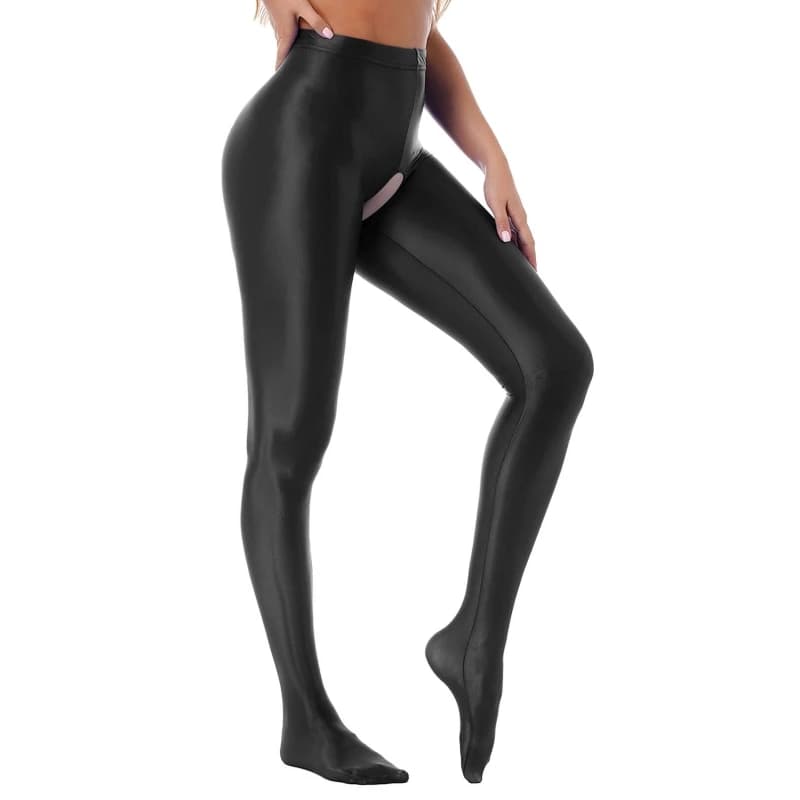 120D primavera autunno Leggings in raso Plus Size collant modellanti a vita alta lucidi a olio con apertura sul cavallo/chiusura sul cavallo collant Skinny per le gambe