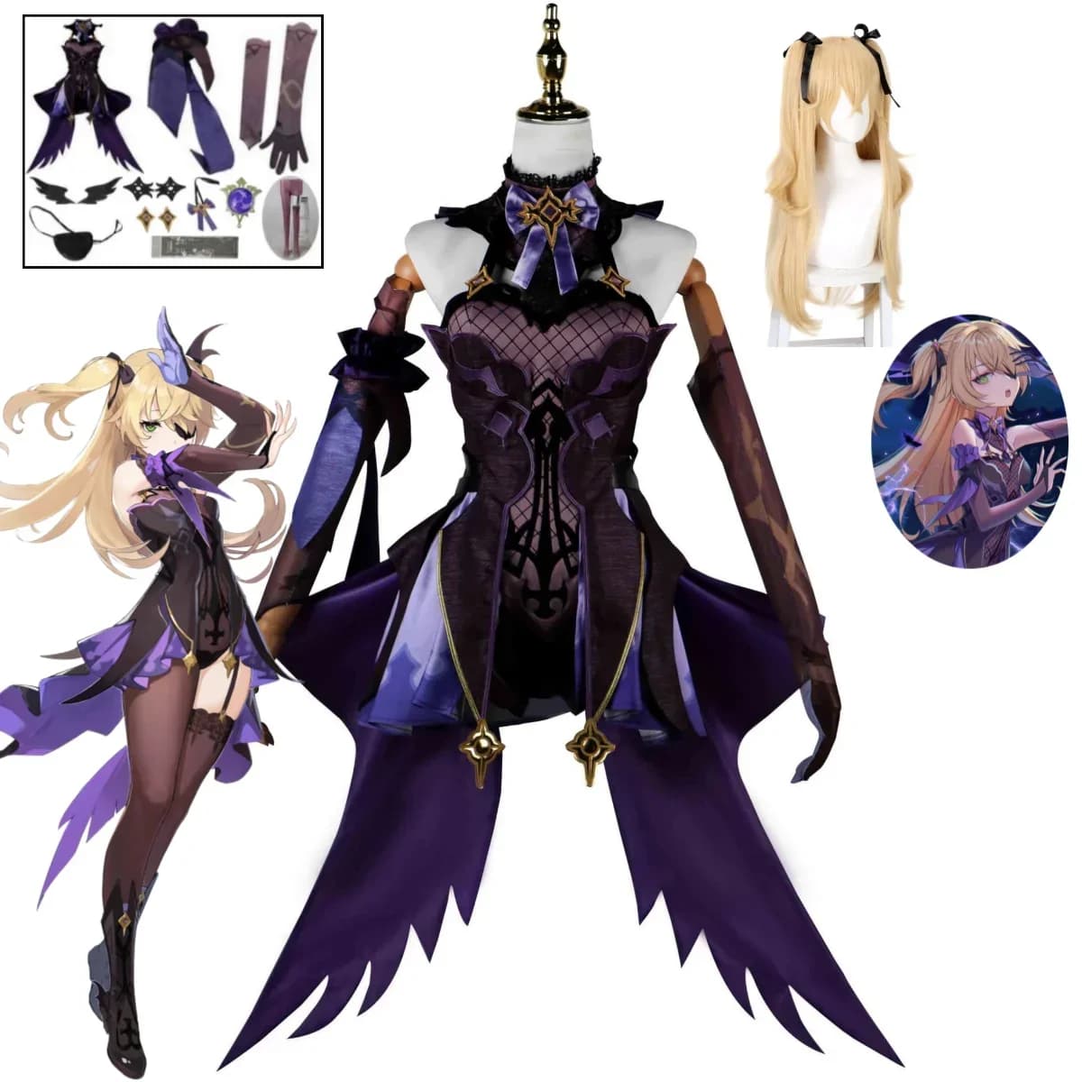 Costume Cosplay Anime Game Genshin Impact, Abito Uniforme Viola, Costume per Halloween e Feste in Maschera, Set Completo