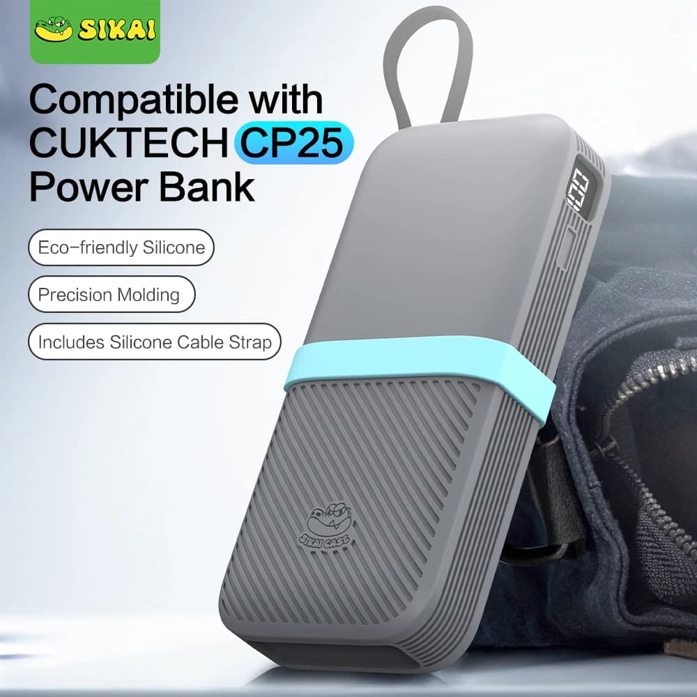 Custodia in silicone SIKAI per CUKTECH CP25 20000mAh Power Bank 55W Carica rapida bidirezionale Auto portatile Powerbank Include cinturino per cavo